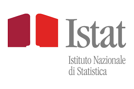 A sinistra, simbolo ufficiale a colori dell'ISTAT. A destra, scritta "Istat Istituto Nazionale di Statistica" in grigio.