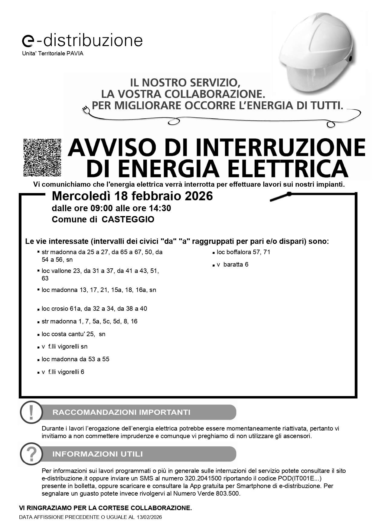 Avviso di Interruzione de Energia Elettrica fornito da E-Distribuzione