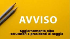 Immagine con due matite e le scritte "AVVISO", in maiuscolo e "Aggiornamento  albo Scrutatori e presidenti di seggio", in minuscolo.